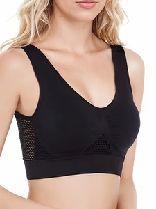 Ladies Seamless Airflow <b>Mesh</b> Sports <b>Crop</b> <b>Top</b> Ruched Bust Center Wide Band Workout Bralette High Elastic Fitness Garment - Product Image 2
