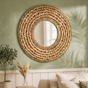 Large Round Water Hyacinth <b>Mirror</b> Natural Woven Wall <b>Mirror</b> Handmade Boho Home Decor Rustic <b>Hanging</b> Decorative <b>Mirror</b> - Product Image 3