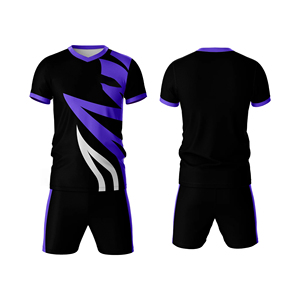 Conjunto de Camiseta y Pantalones Cortos de Fútbol Geométricos Negros y Azules para Hombre, Cuello en V, Absorbe la Humedad, Ajuste Atlético, Estampado Sublimado, para Todas las Temporadas - Product Image 2