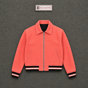 Chaqueta Bomber Premium de Coral para Hombre, Color Sólido, Cuello Vuelto, Cierre de Cremallera, Ajuste Regular, Estilo Casual para Otoño, Lujosa - Product Image 5