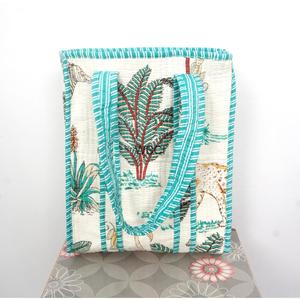 Sac fourre-tout en coton matelassé élégant avec motif géométrique moderne et fermeture à glissière, sac multifonctionnel pour le shopping, les voyages, la plage - Product Image 6