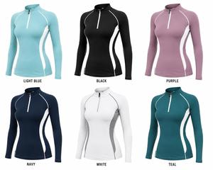 Women's Full Sleeve Color Blocked Rash Guard Top Quick Dry Anti-UV Eco-Friendly Spandex Polyester <b>Swim</b> <b>Shirt</b> Light Blue White - Product Image 6