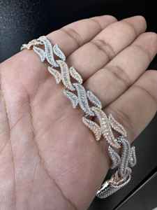 Two-Tone Gold Plated Moissanite Claw Setting Tennis <b>Cuban</b> <b>Chain</b> Bracelet <b>Silver</b> Statement Jewelry for Women - Product Image 2