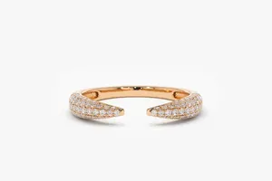 14K Real Gold Stackable Open Cuff Ring with Micro Pave set Lab Created Diamond Adjustable Open Gold Ring by Indian Manufacturer - Product Image 2