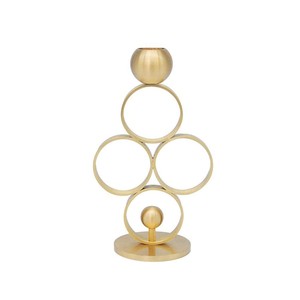 Atractivo Portavelas de Latón con Anillos Circulares y Esferas, Decoración para el Hogar, Portavelas de Metal - Product Image 1