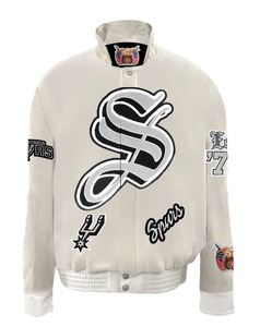 Veste Old English en laine et cuir des San Antonio Spurs, blanche - Product Image 1