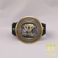 Montre de luxe pour homme avec diamants Moissanite VVS, lunette dorée, cadran chronographe noir, bracelet en silicone noir, montre de mode haut de gamme