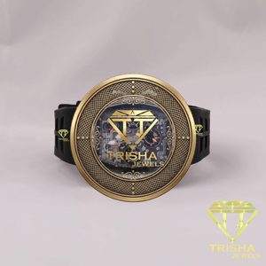 Mens Luxury VVS Moissanite Diamond Watch Gold Tone Bezel Black <b>Chronograph</b> Dial Black Silicone Strap Premium Fashion Timepiece - Product Image 5