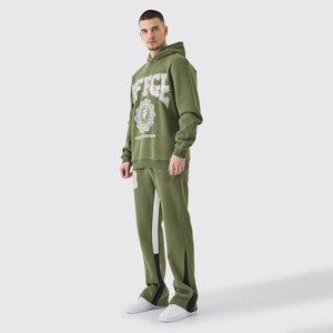 Survêtements de sport pour hommes, 2 pièces, surdimensionnés, style athlétique, streetwear, hiver, jogging, entraînement, style évasé, avec bandes latérales, logo personnalisé - Product Image 1