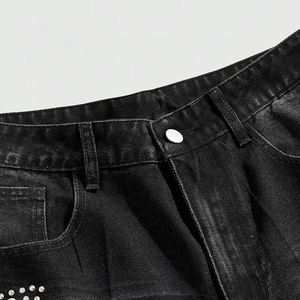 Shorts de Mezclilla con Pedrería 2026 para Hombre, Color y Talla Personalizados, Estilo Hip Hop Retro, Negro Holgado, Precio Económico - Product Image 2