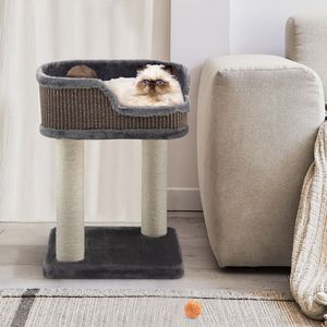 Cuccia Moderna in Legno per Gatti con Tiragraffi e Ampia Posa in Peluche per Interni/Ufficio - Product Image 3