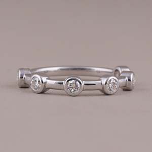 Prong-Set <b>Silver</b> Moissanite Station <b>Ring</b> with Rhodium Plated Bar Link <b>Band</b> Women Engagement Luxury Fine Jewelry - Product Image 4