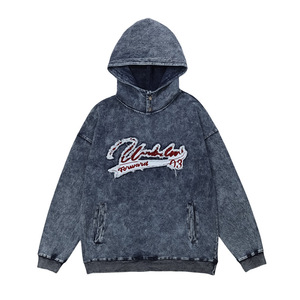 Sweat à capuche zippé sur mesure, coupe et couture de qualité supérieure, effet délavé soleil, coupe oversize, avec broderies et détails de patchs pour les marques. - Product Image 1