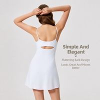 Rok Tenis Musim Panas Wanita dengan Celana Pendek Terintegrasi, Tali Spaghetti Tanpa Punggung, Model A-Line, Rok Olahraga Yoga dari Bahan Nilon Spandex
