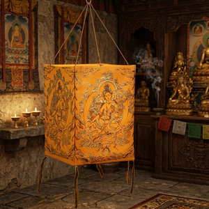 Samyak <b>Handmade</b> Embossed Tibetan Buddhist Rice <b>Paper</b> Rectangular Chenrezig Pattern Hanging Lamp Shade for Home Decoration - Product Image 2