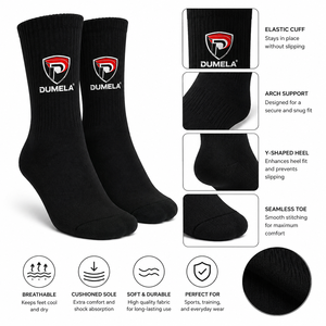 Dumela <b>Black</b> Crew <b>Socks</b> Men Cotton Anti-Bacterial Knitted Breathable Sports Solid Pattern Custom Embroidered Logo Cuff Autumn - Product Image 6