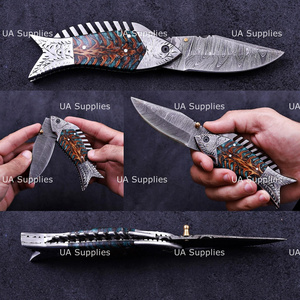 Handmade Fish Folding <b>Knife</b> Damascus Steel Pine Cone <b>Handle</b> Outdoor Survival Custom EDC OEM ODM Wholesale Manufacturer - Product Image 6