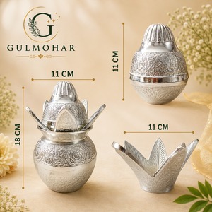 กล่องกำมะหยี่ลายดอกไม้ใบมะพร้าวเคลือบเงาด้วยเงินเยอรมัน สำหรับใส่เครื่องบูชาในบ้าน วัด หรือเป็นของขวัญงานแต่งงาน - Product Image 3
