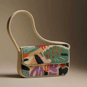 Bolso Bandolera Bohemio de Algodón para Mujer, Estilo Indio, Hecho a Mano con Cuentas, Cierre de Cremallera, Gran Capacidad, para la Noche o Compras - Product Image 1