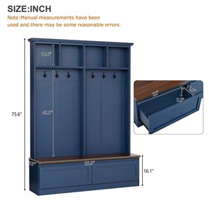 Appendiabiti 4-in-1 in Stile Rustico con 2 Grandi Cassetti, Panca per Ingresso/Dependence con Finitura Effetto Legno, 2 Ganci a Muro e Appendiabiti - Product Image 2