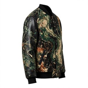 Chaqueta Varsity con Estampado por Sublimación, Mangas de Cuero Negro y Cierre de Botones a Presión para Ropa de Calle Masculina - Product Image 4