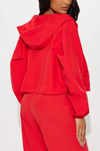 Women <b>Red</b> plain Nylon Windbreaker tracksuit set zipper nylon jacket unisex nylon windbreaker suit set custom design embroidery - Product Image 3