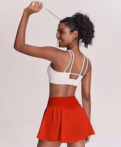 Women White V-Neck Sleeveless <b>Crop</b> <b>Top</b> <b>Red</b> Skirt Set Breathable Polyester Pickleball Apparel Summer Fitted Spaghetti Strap - Product Image 6