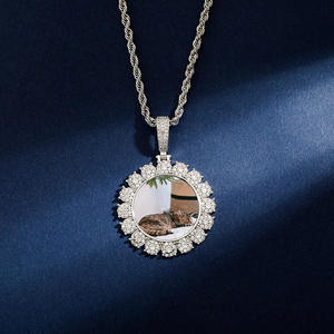 Personalized <b>Memory</b> Pendant Moissanite Halo Silver Necklace Custom Photo Pet Portrait Jewelry <b>Gift</b> - Product Image 2