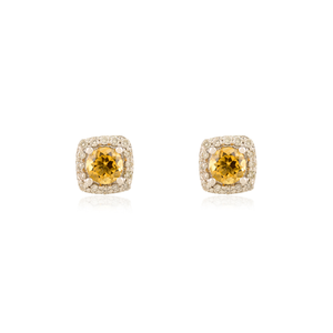 Precio de Fábrica al por Mayor, Diseño Minimalista, Aretes de Oro Blanco Real de 14K con Citrino y Diamantes, para Uso Diario, Joyería para Chicas - Product Image 1