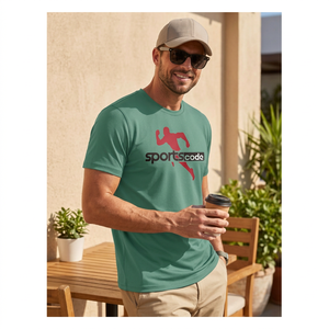 Camiseta de manga corta con cuello redondo y logotipo frontal en verde sólido para hombre, camiseta verde informal para hombre, fabricante de camisetas para hombre - Product Image 4