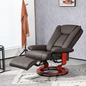 Modern Brown PU Leather Swivel <b>Recliner</b> Armchair with Footrest for Living Room RV <b>Recliner</b> Chair - Product Image 2