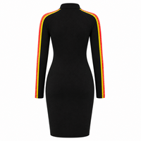 Robe moulante pour femme NSPDK, à rayures contrastées, manches trois-quarts, col montant zippé, longueur genou, coupe ajustée, brodée, décontractée
