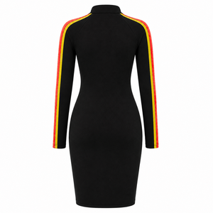 Vestido Casual Bodycon para Mujer NSPDK con Rayas en Contraste, Manga con Cierre de Cremallera, Cuello Simulado, Largo hasta la Rodilla, Ajuste Delgado y Bordado - Product Image 4