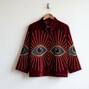 Veste indienne Suzani faite main, écologique, style vintage, col en V profond, broderie florale, 100% coton tissé, taille naturelle, été - Product Image 1