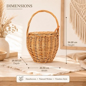 Cesta de Mimbre para Picnic y Almacenamiento, Cesta de Almacenamiento de Frutas Hecha a Mano, Ratán Natural, Moderna y Multifuncional, Hecha en Vietnam - Product Image 2