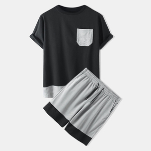 Ensemble décontracté pour hommes : T-shirt à manches courtes en coton et short, ensemble de survêtement uni, vêtements de marque pour hommes, ensemble 2 pièces - Product Image 3