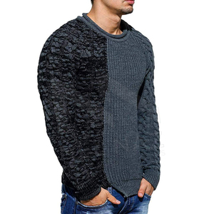 Pull tricoté sur mesure pour homme à manches longues, anti-plis, col rond, motif uni, polaire d'hiver, teinture unie - Product Image 2
