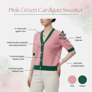 Alfa Griega |   Kapa |   Cárdigan Vintage Rosa y Verde con Cierre de Botones, Ecológico, para Mujer, Estilo Universitario, Personalizado, Marca Alpha - Product Image 6