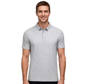 เสื้อโปโลแขนสั้นสีเทาสำหรับผู้ชาย ผ้าฝ้าย 100% ผ้าปิเก้ถัก ระบายอากาศได้ดี ดีไซน์เรียบง่าย ติดกระดุมด้านหน้า ทรงปกติ - Product Image 1