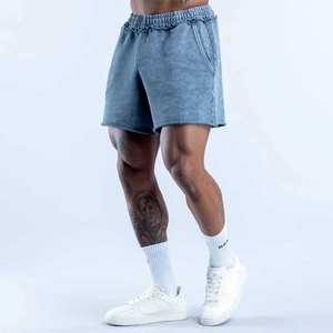 Shorts de sport vintage pour hommes, 100% coton, molleton bouclette épais, séchage rapide, coupe oversize, bords bruts, effet délavé, vente en gros personnalisée 2026 - Product Image 4