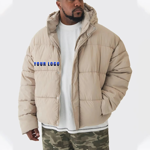 Chaqueta Acolchada con Capucha para Hombre, Color Beige, Corte Holgado, Cierre Completo, Abrigo de Invierno Cálido, Relleno de Algodón, Ropa de Calle - Product Image 1