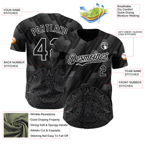 เสื้อเบสบอลแบบซับลิเมชั่น สีดำขาว ลายแอซเท็ก พิมพ์ลายทีมของคุณ 00 ยูนิเซ็กส์ ทรงปกติ ใส่ได้ทุกฤดู ระบายอากาศได้ดี ผลิตจากโพลีเอสเตอร์ - Product Image 3