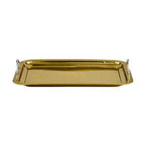 Hot Selling <b>Gold</b> Stainless Steel <b>Serving</b> <b>Tray</b> with Handles Rectangular Platter for Kitchen Dining Snacks Tea Coffee - Product Image 2