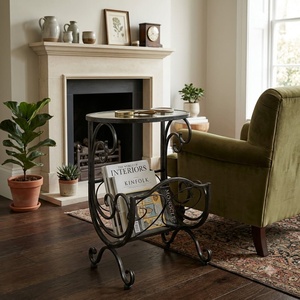 Custom Wrought Iron Magazine Rack Side <b>Table</b> with Glass <b>Top</b> Metal Book <b>Stand</b> <b>Display</b> Shelves - Product Image 4