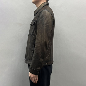 Veste en cuir marron pour homme, col rabattu, fermeture éclair, style motard, couleur unie, manches classiques, vêtement d'automne - Product Image 3