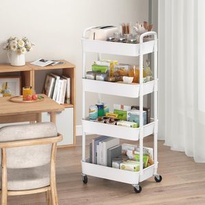 Carrello Multiuso a 4 Ripiani in Plastica con Maniglia, Trolley Multifunzionale per Ufficio, Casa, Cucina e Soggiorno - Product Image 4