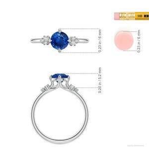 Round Blue Sapphire Engagement <b>Ring</b> with Mixed Cut Diamonds Handmade <b>Customized</b> Fine Jewelry Wedding 14K Solid Gold - Product Image 2