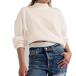 Customized Heavyweight Long Pullover Reversible Breathable Mock neck Streetwear Fleece Sweatshirt Winter Oversized Blank Women's - Product Image 1