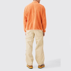 Men's Orange Fleece <b>Jacket</b> Full Zip Stand Collar Casual Solid Color Pocket Design Breathable Polyester Wadding Autumn Wear - Product Image 4
