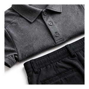 Ensemble polo et short bermuda pour homme, 100% coton respirant, couleur unie, séchage rapide, vêtements décontractés avec poches, design taille mi-haute - Product Image 2
